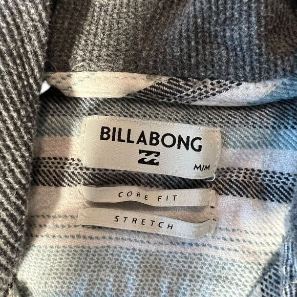 Billabong Hooded Flannel Shirt Mens Medium Blue Long Sleeve Button Striped Baja - Picture 4 of 9